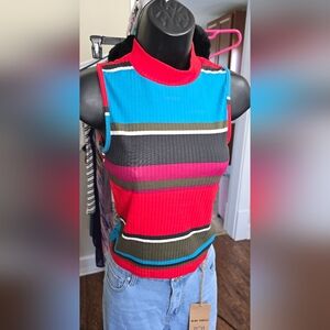 Derek Heart Multi Color Striped Ribbed Crop Sleeveless Top, Sz M